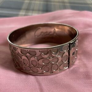 COACH Silver Enamel Signature C Chunky Bangle Bracelet Y2K